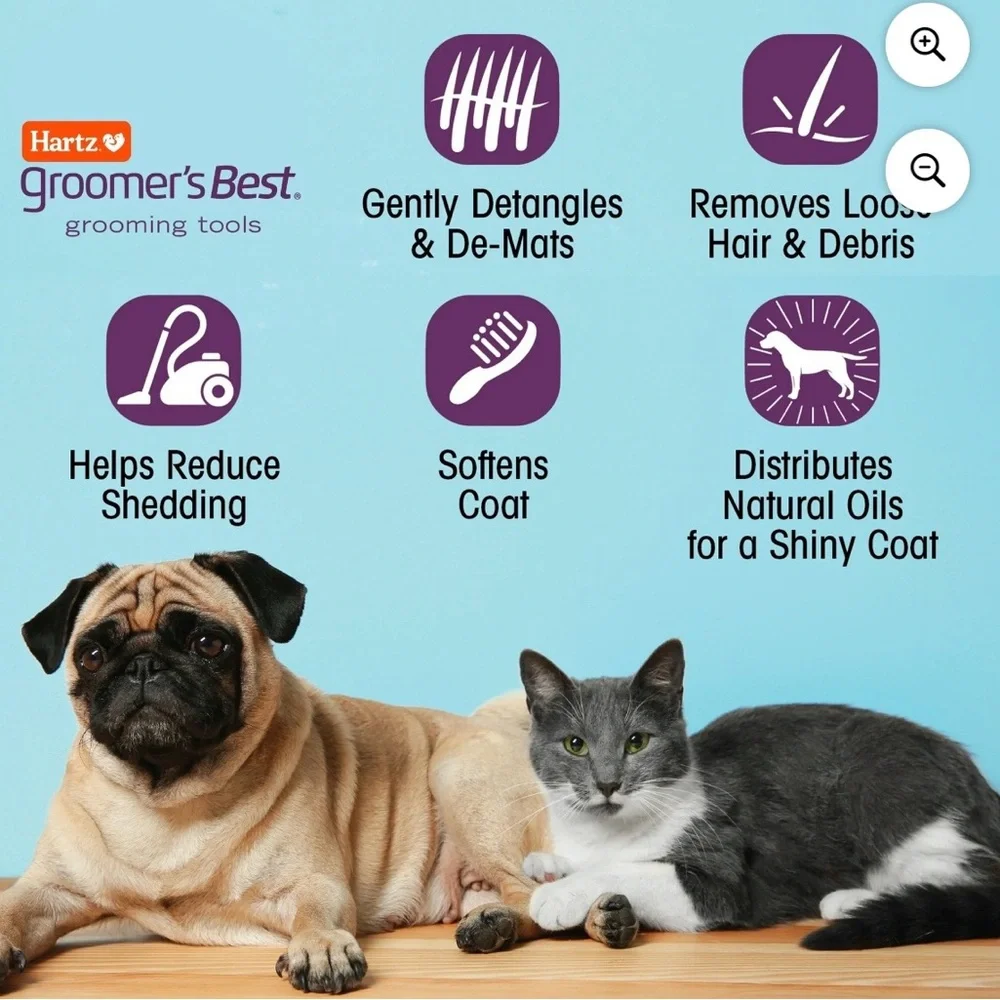 Hartz Dual-Action Grooming Brush — Purple & Black